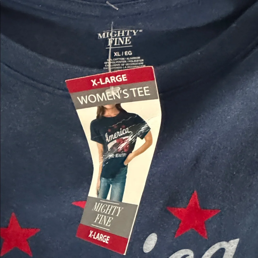 Mighty Fine Navy Graphic Tee with Red Stars and White Script - Picture 3 of 3